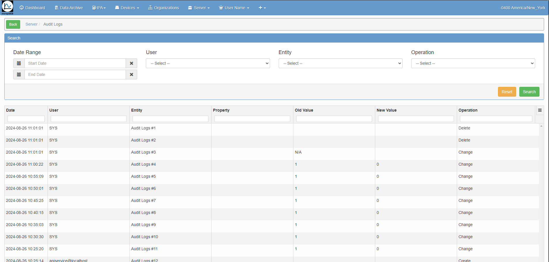 Audit Logs Menu